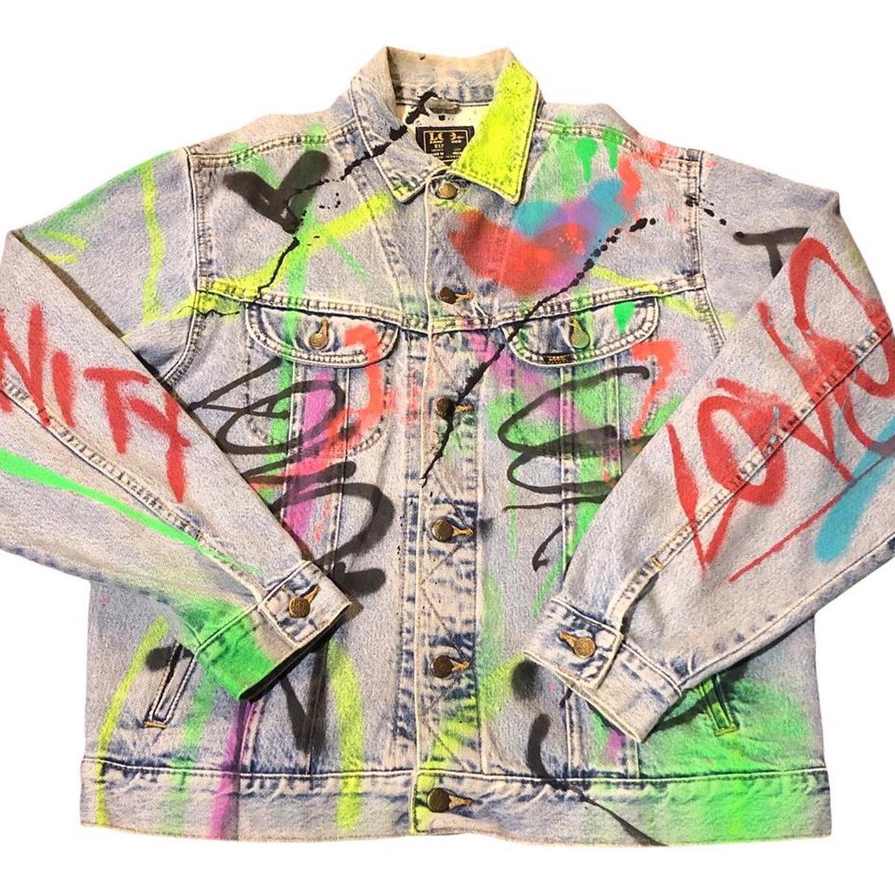 A very cool Lee graffiti denim jacket with luminous... - Depop