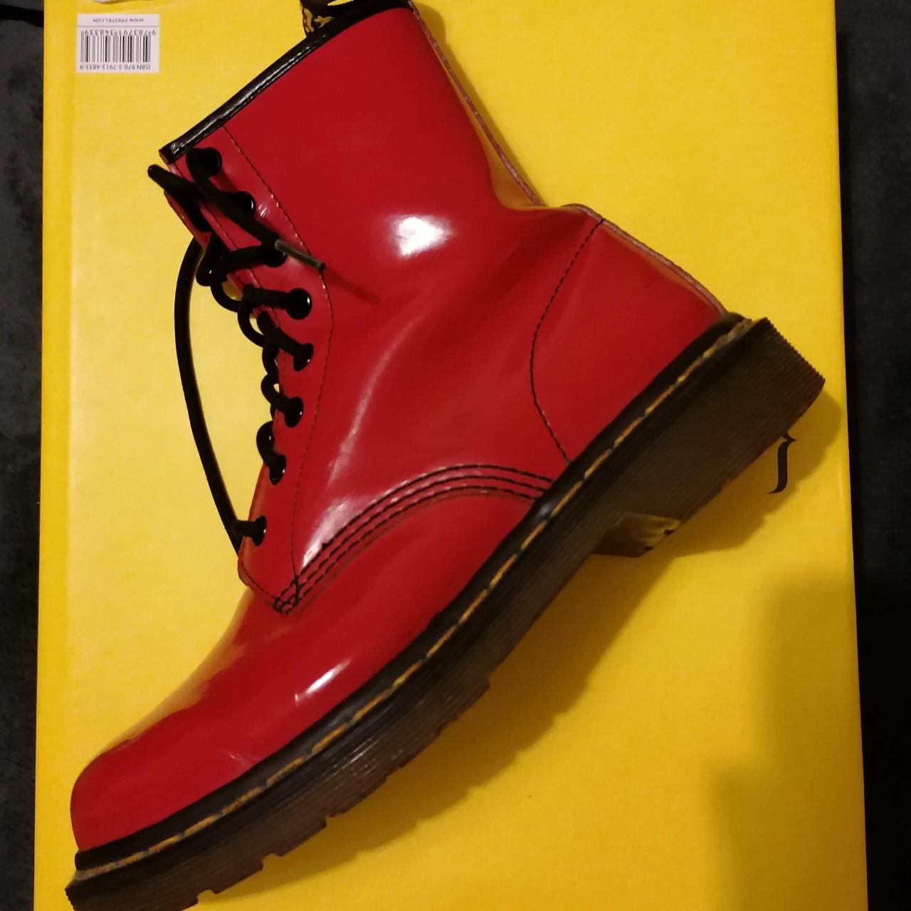 Original Dr. Martens in bright red with lacquer. Depop