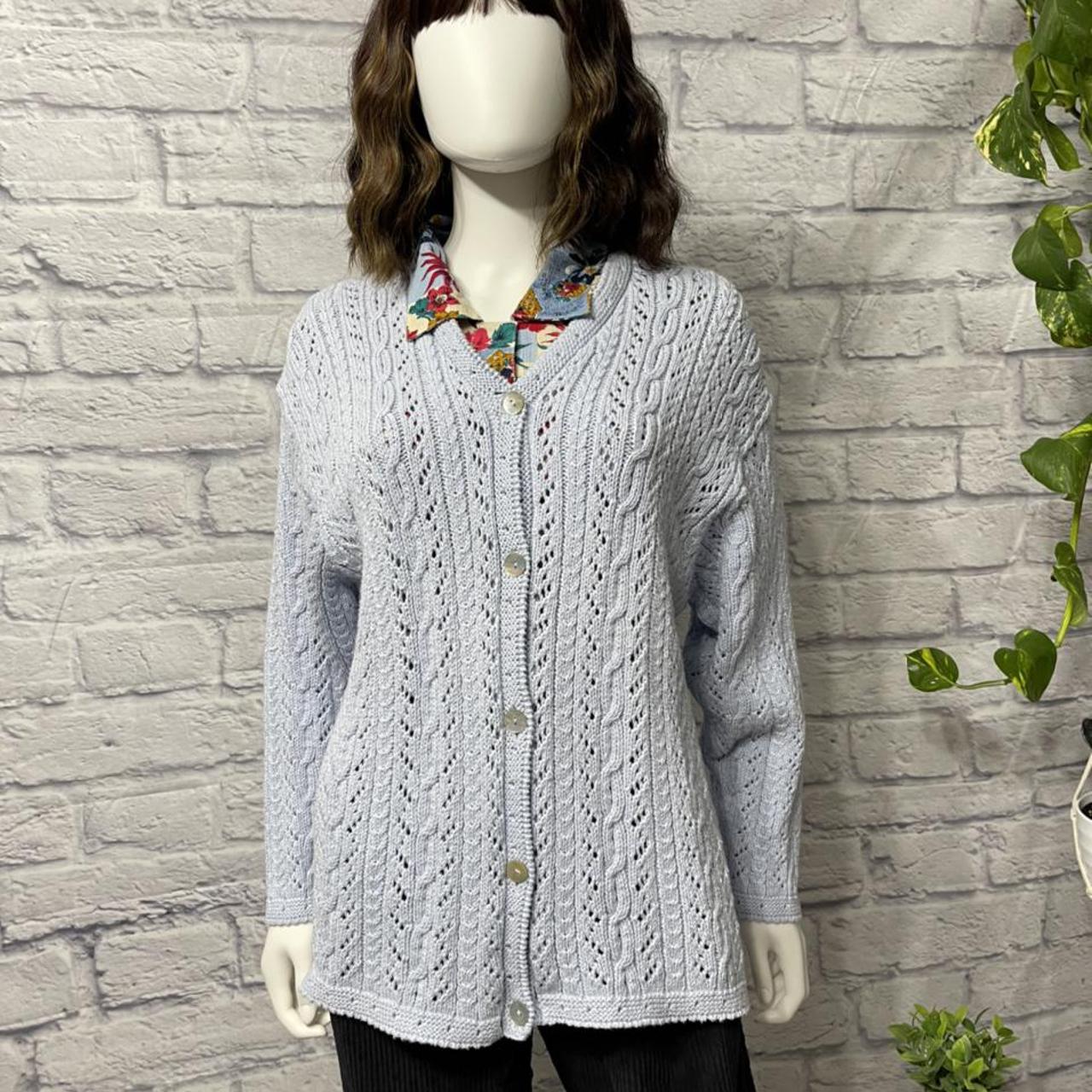 L.L.Bean Women's Blue and White Cardigan