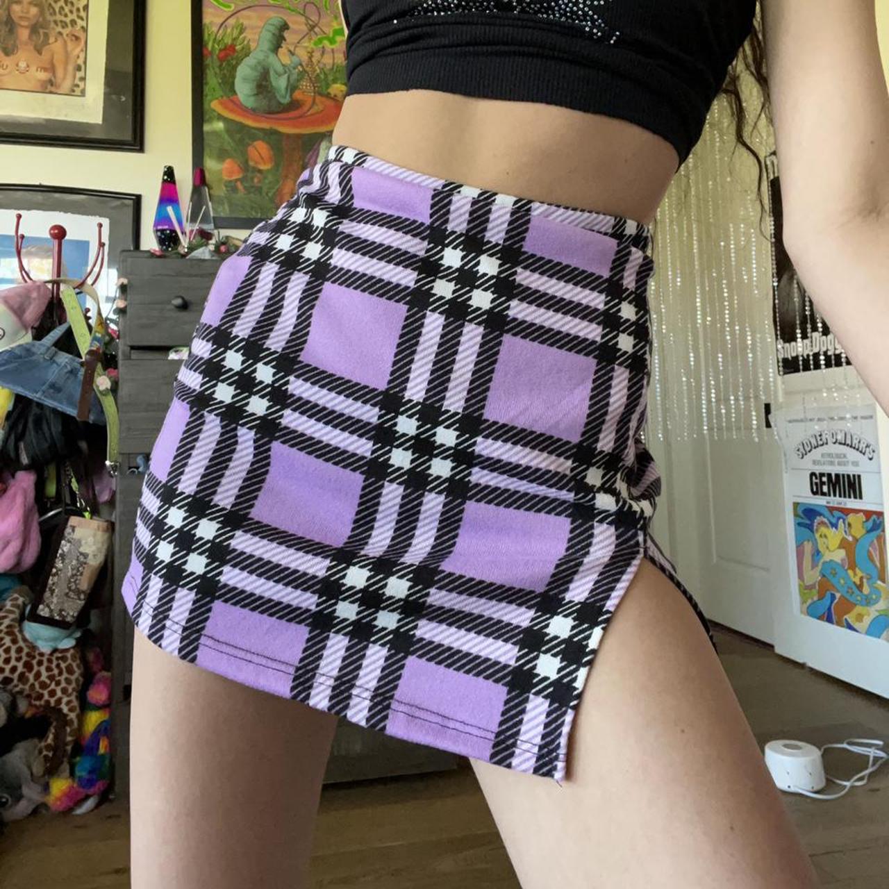 Black white 2025 purple plaid skirt