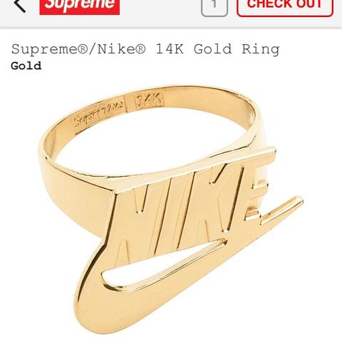 Supreme x Nike ring 14k gold Size:9 Brand new in... - Depop