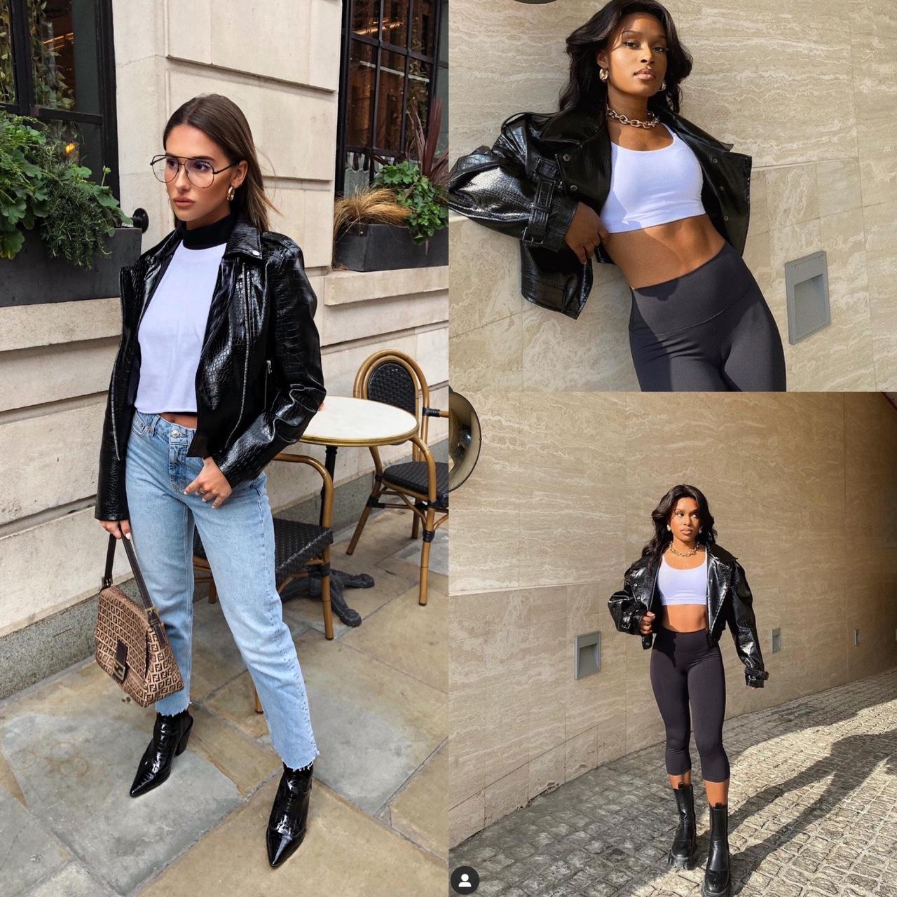 Topshop croc biker jacket in black