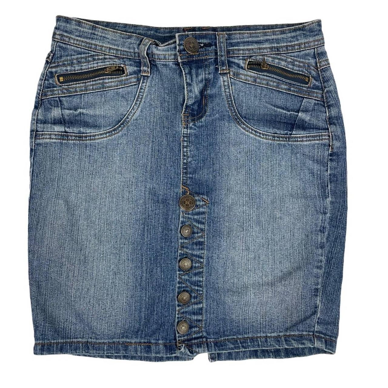 Y2K low rise denim jean mini skirt zipper and button... - Depop