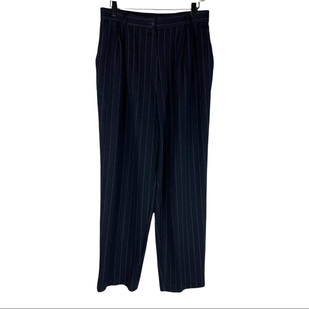 Vintage 90s high rise pleated front tapered leg navy... - Depop