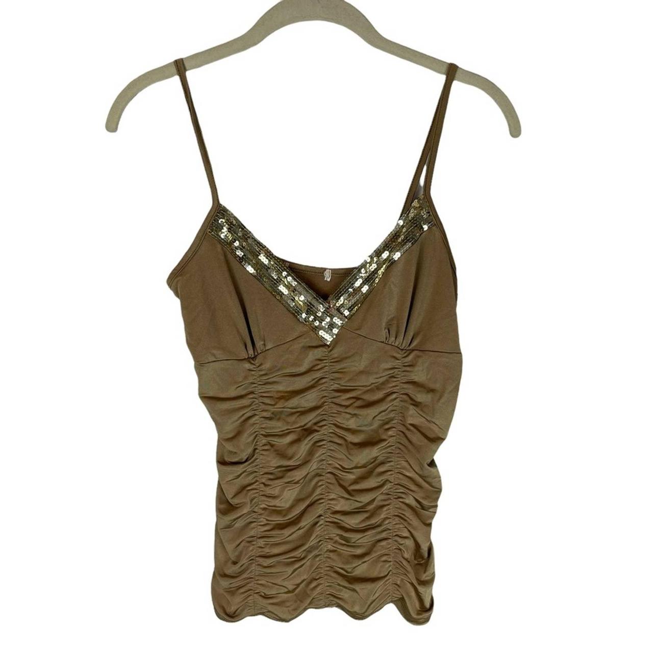 Y2K tank top v neck sequin accent ruched body, Good... - Depop