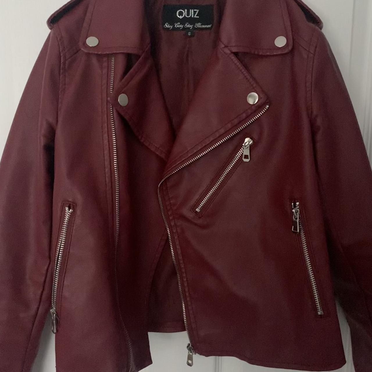 Dark red cropped leather jacket Looks great on... - Depop