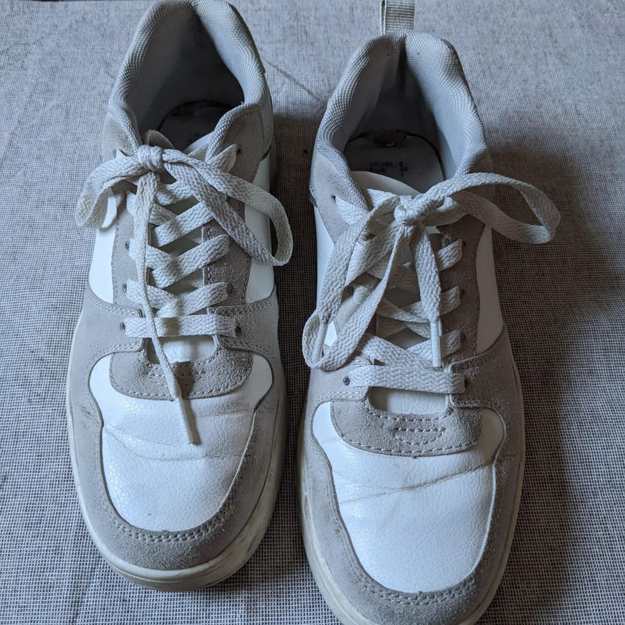 Lace up white and beige trainers, worn a couple of... - Depop