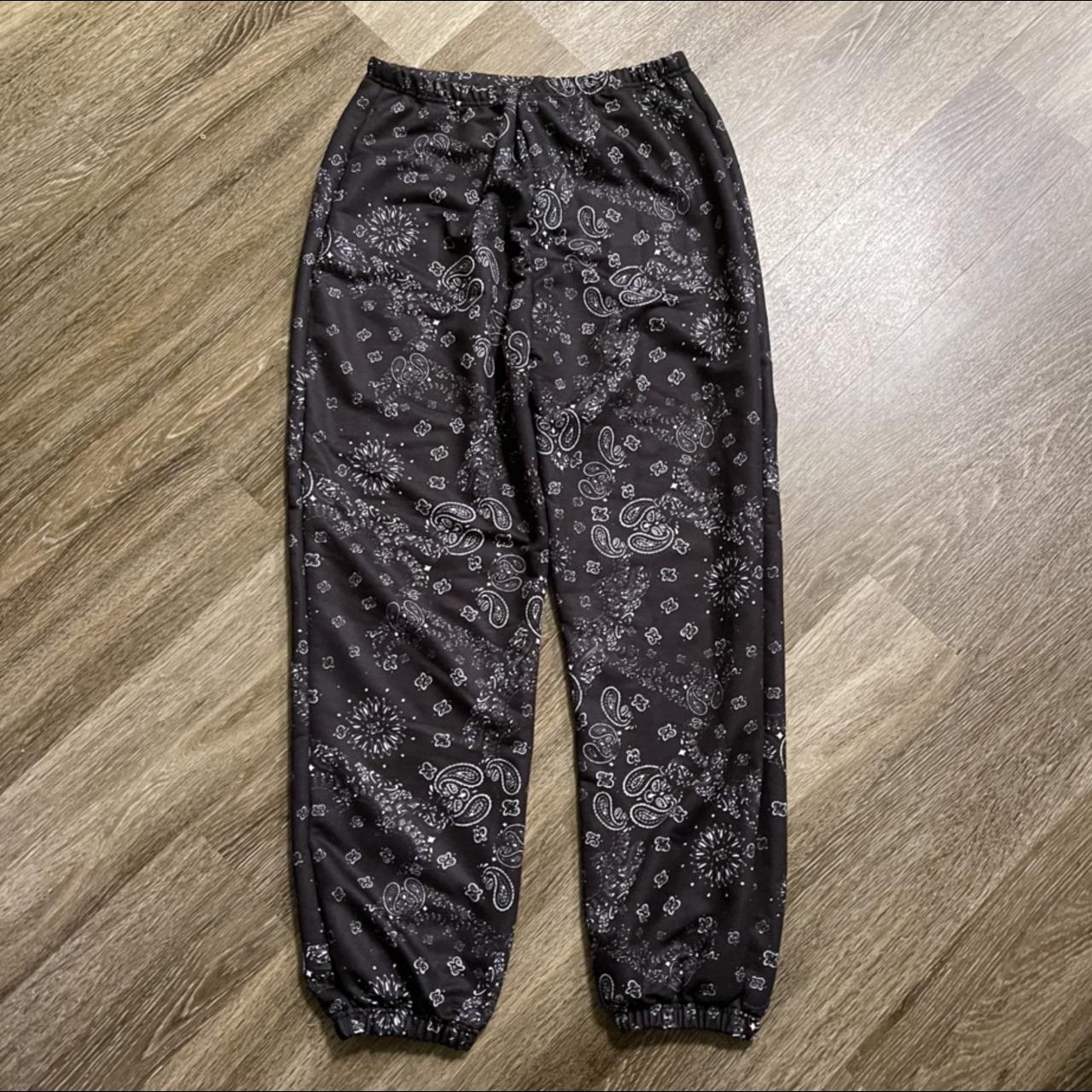 Paisley bandana print joggers Black and white Size... Depop