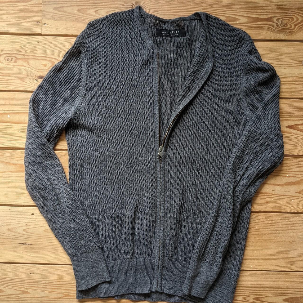 AllSaints zip up knitted cardigan in dark... - Depop