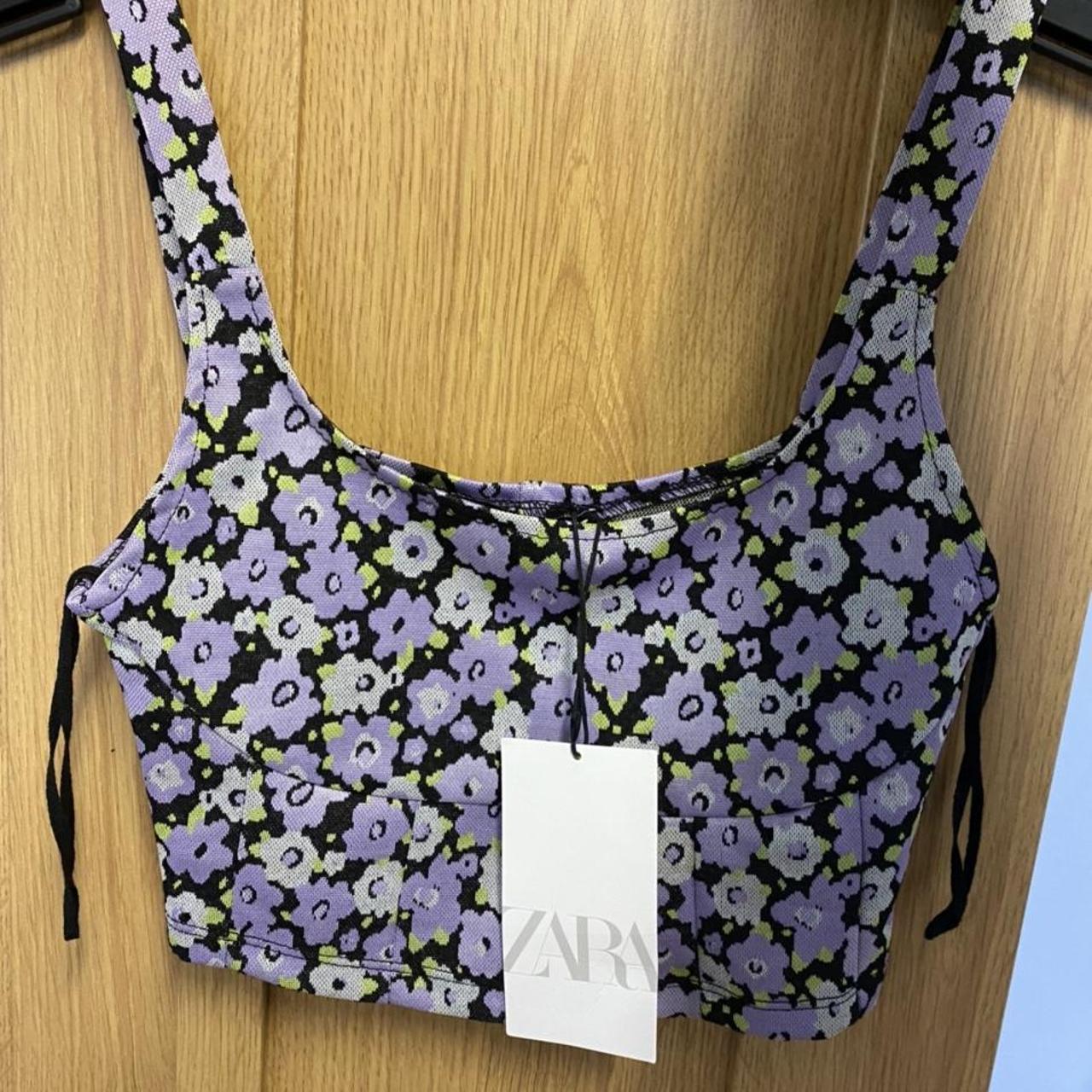 Zara floral corset style top. green and purple and - Depop