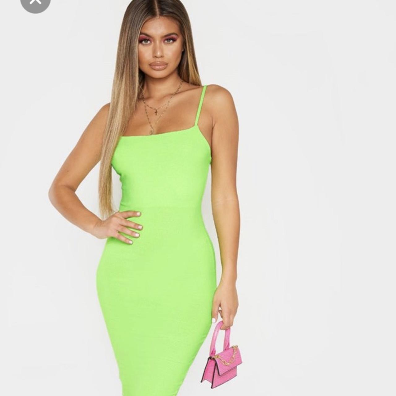 Bodycon Dress Neon Lime Midi Dress Neon Lime Plunge Split Leg Midi