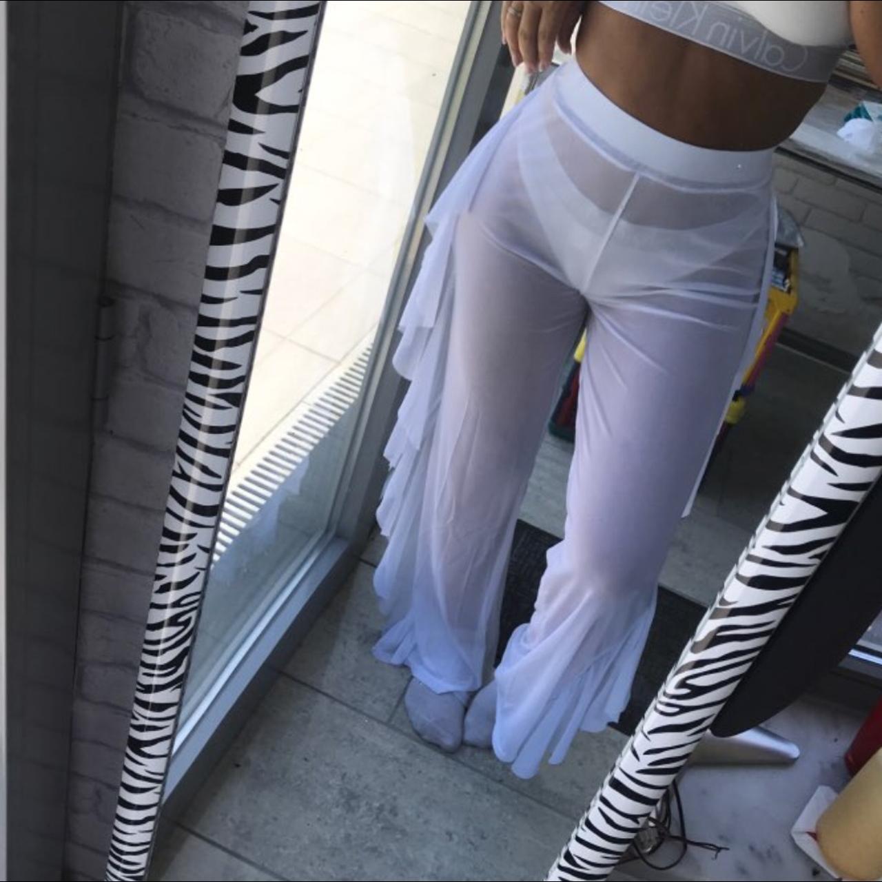 Woman Mesh Pant White point See Through Casual elastic Waist Mesh trousers   eBay