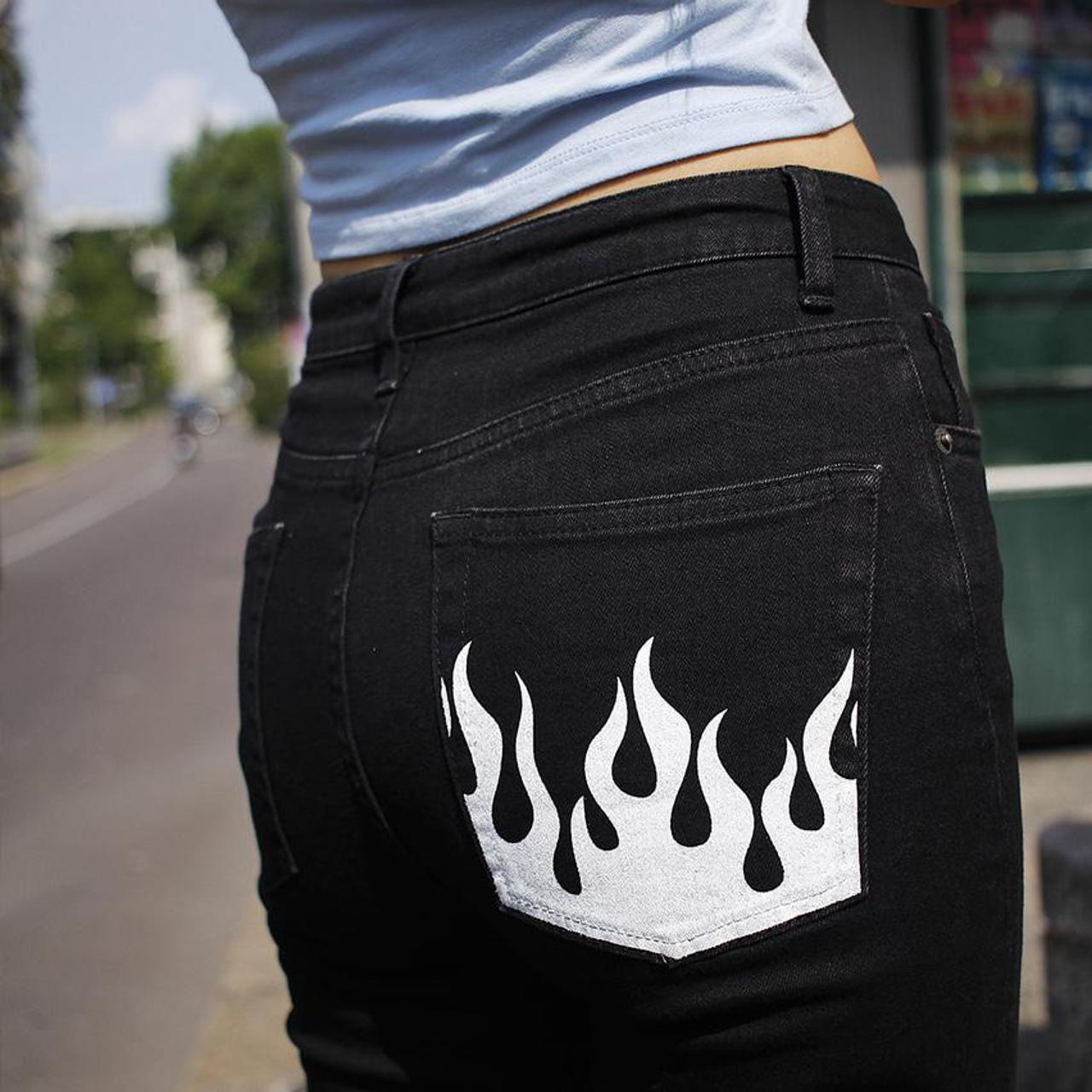 Black clearance flame jeans