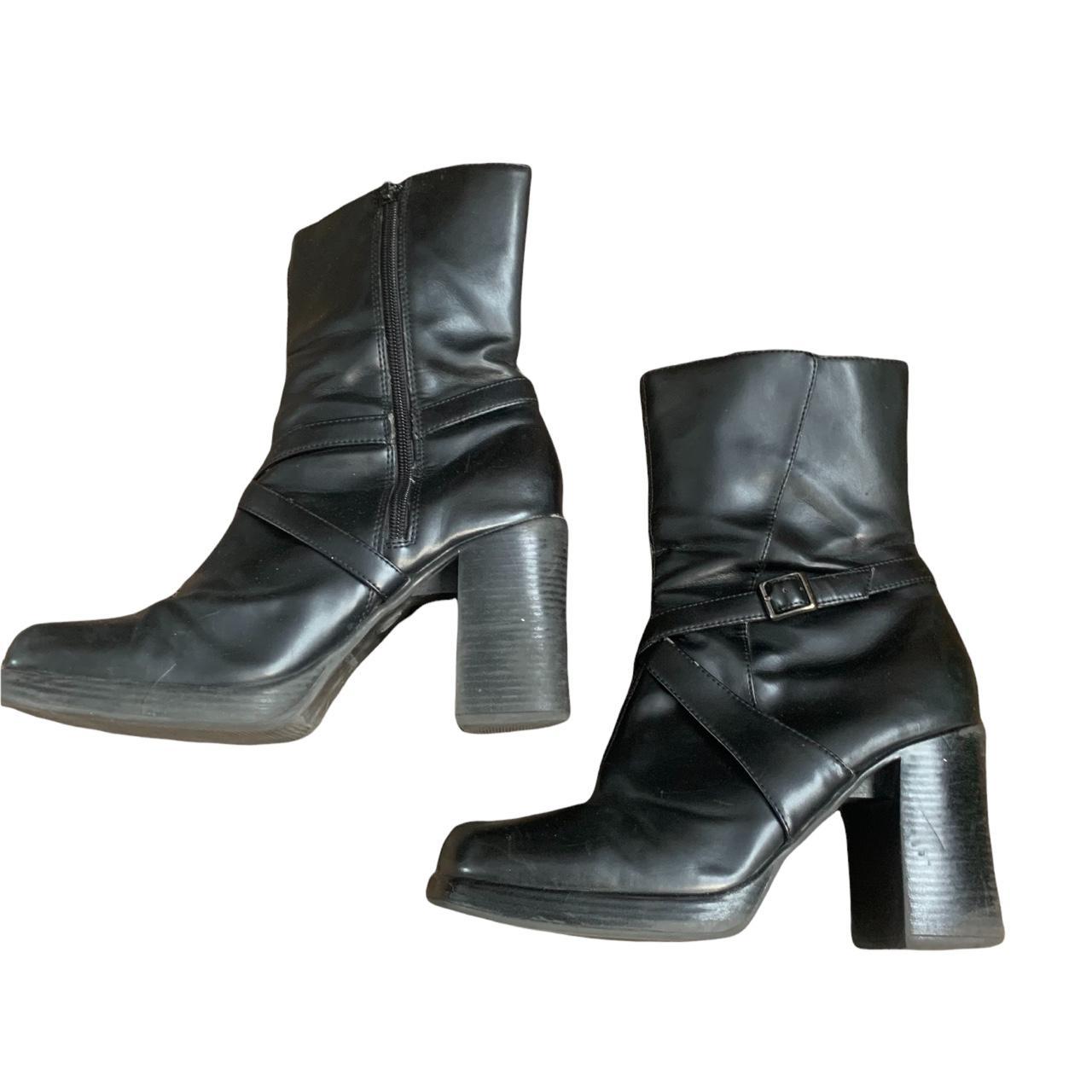 vintage no boundaries block heel black leather boots... - Depop