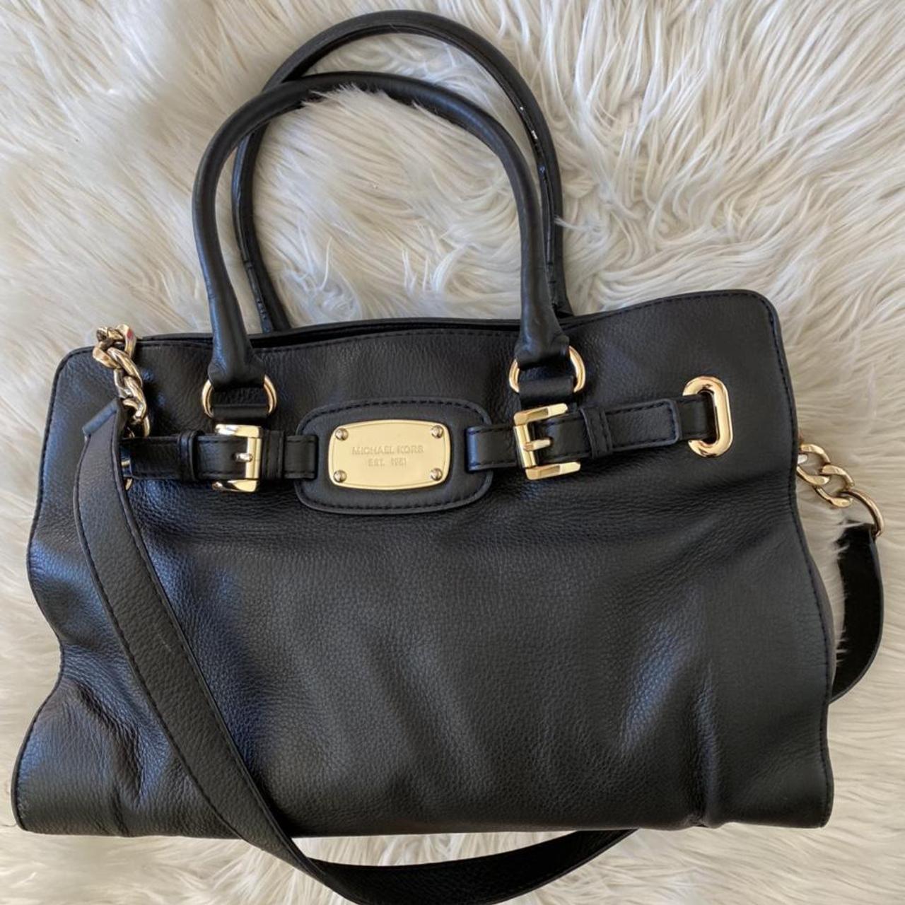 Michael Kors black leather Hamilton satchel with... - Depop