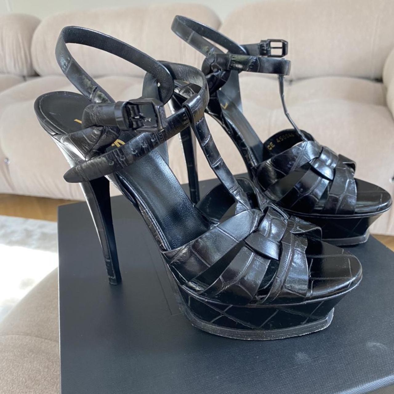 Yves Saint Laurent Women's Black Sandals | Depop