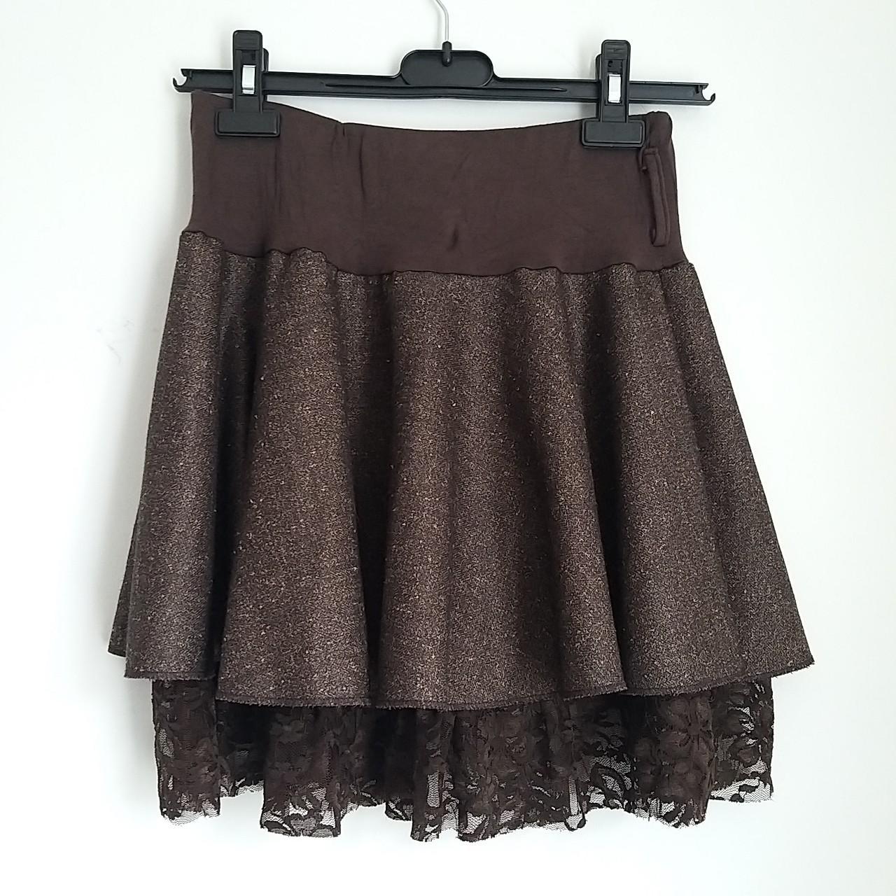 Lovely brown skirt with 2 separate layers and lace... - Depop