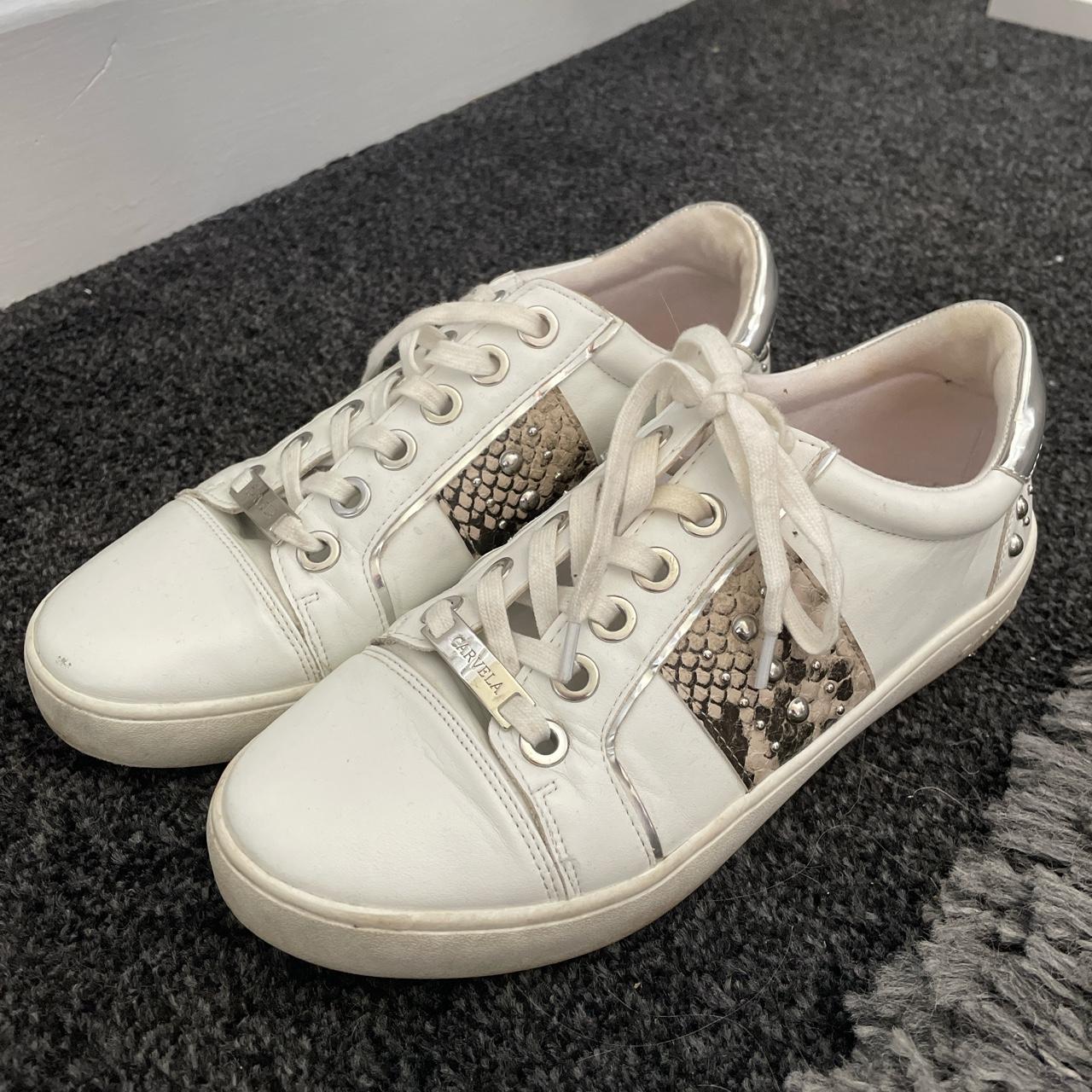 Kurt Geiger Carvela white and silver trainers