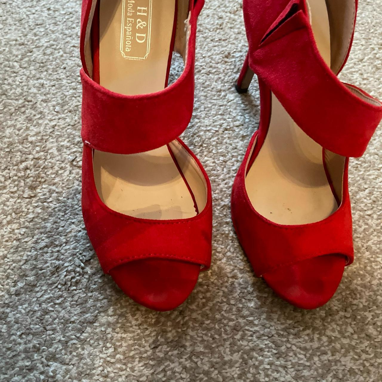 H&D Moda Espanola Red Heeled Peep Toe Shoes 39... - Depop