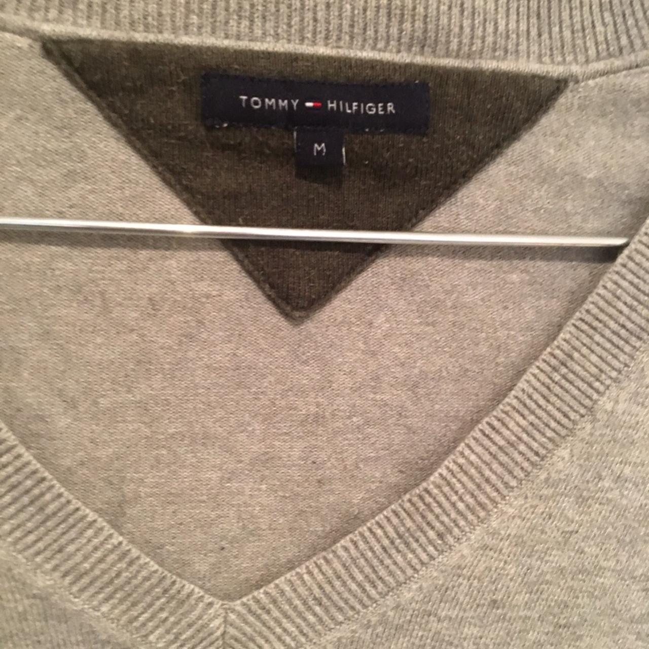 Grey V-neck Tommy Hilfiger Jumper FREE SHIPPING - Depop