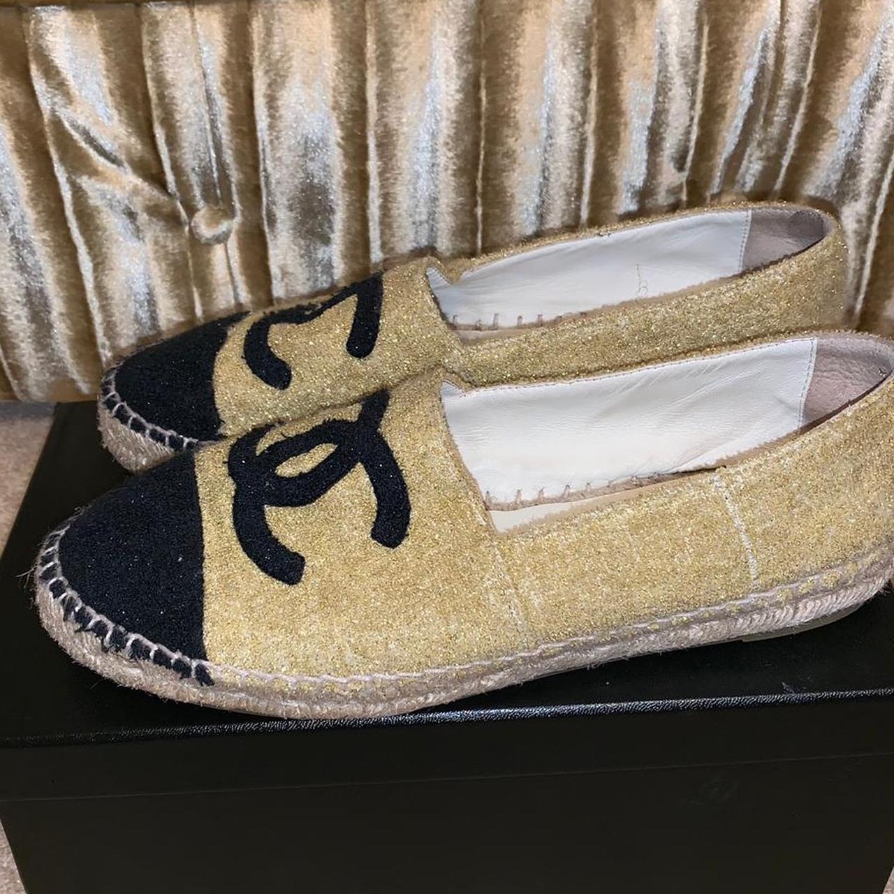 Chanel espadrilles black and gold size 39 Used RRP £500 - Depop
