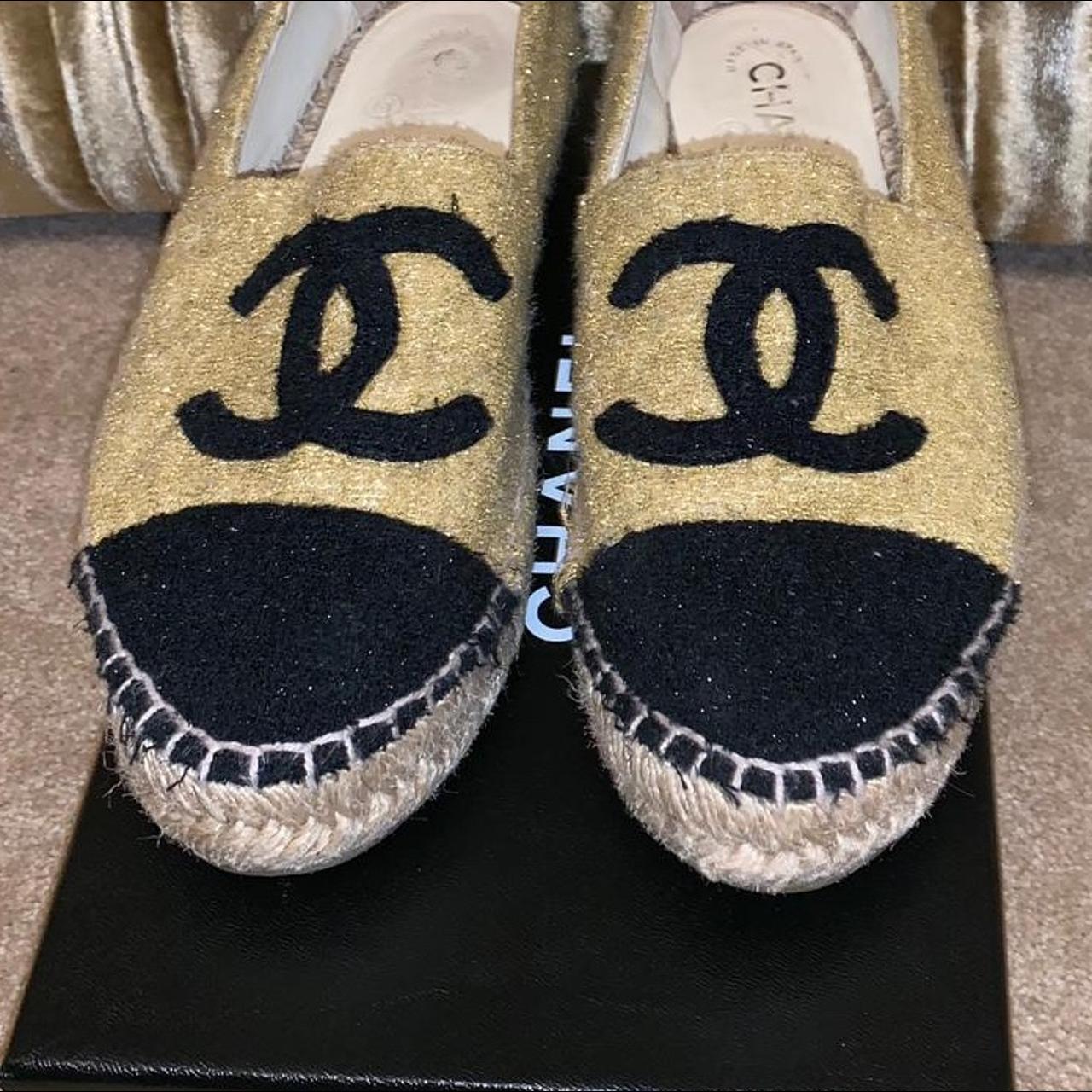 Chanel espadrilles gold and black sale