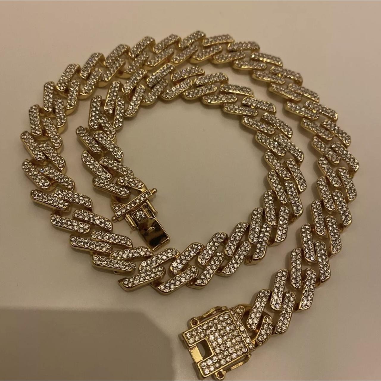 Mens Gold Cuban Chain Choker Fully Iced Out Trapstar... - Depop