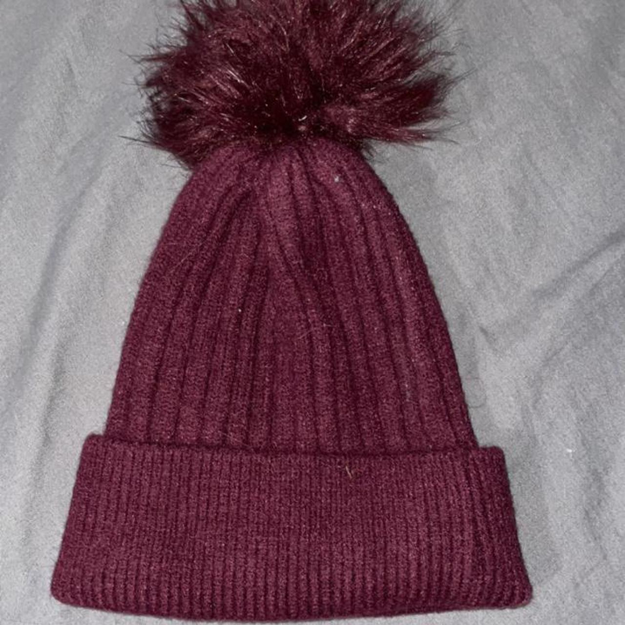 Burgundy Bobble Hat. Barely Worn #hat #bobblehat - Depop