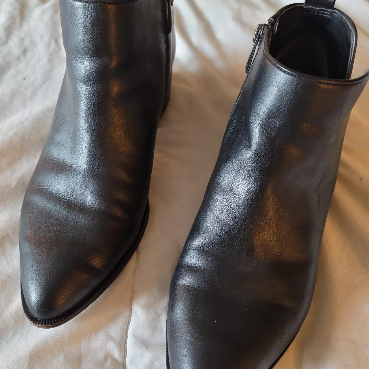 Leather Chelsea boots with a zipper. Heavy heels and... - Depop