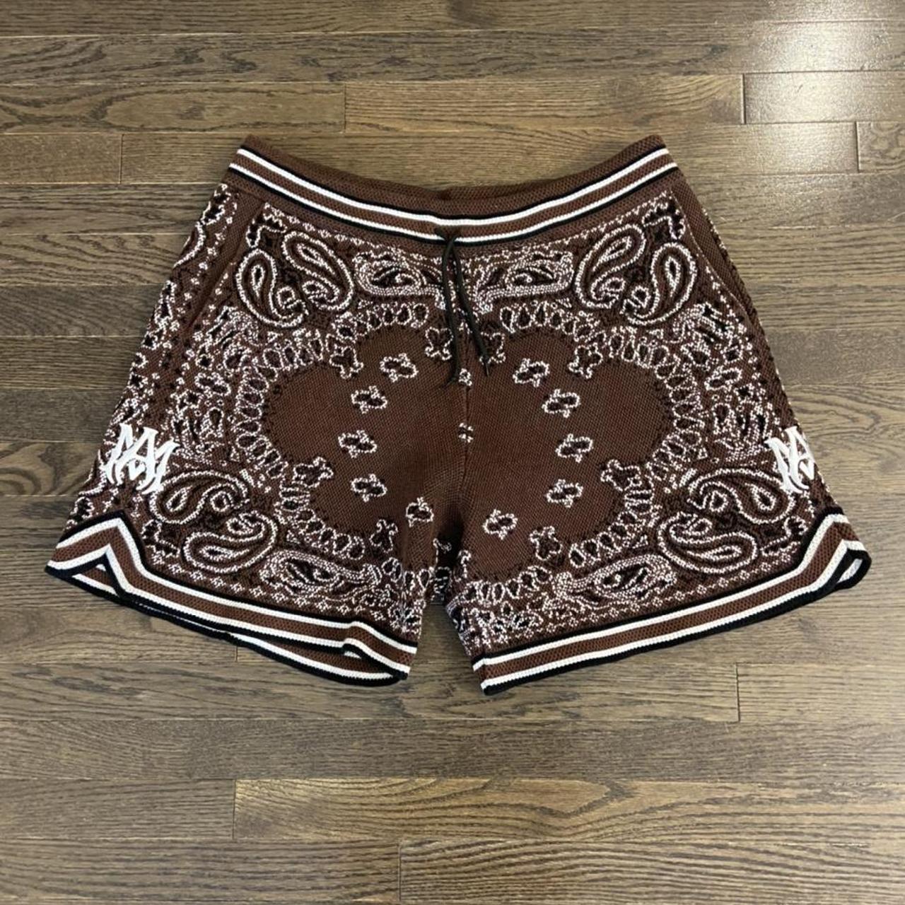 Amiri B-Ball Shorts Bandana Paisley Bone Logo Knit... - Depop