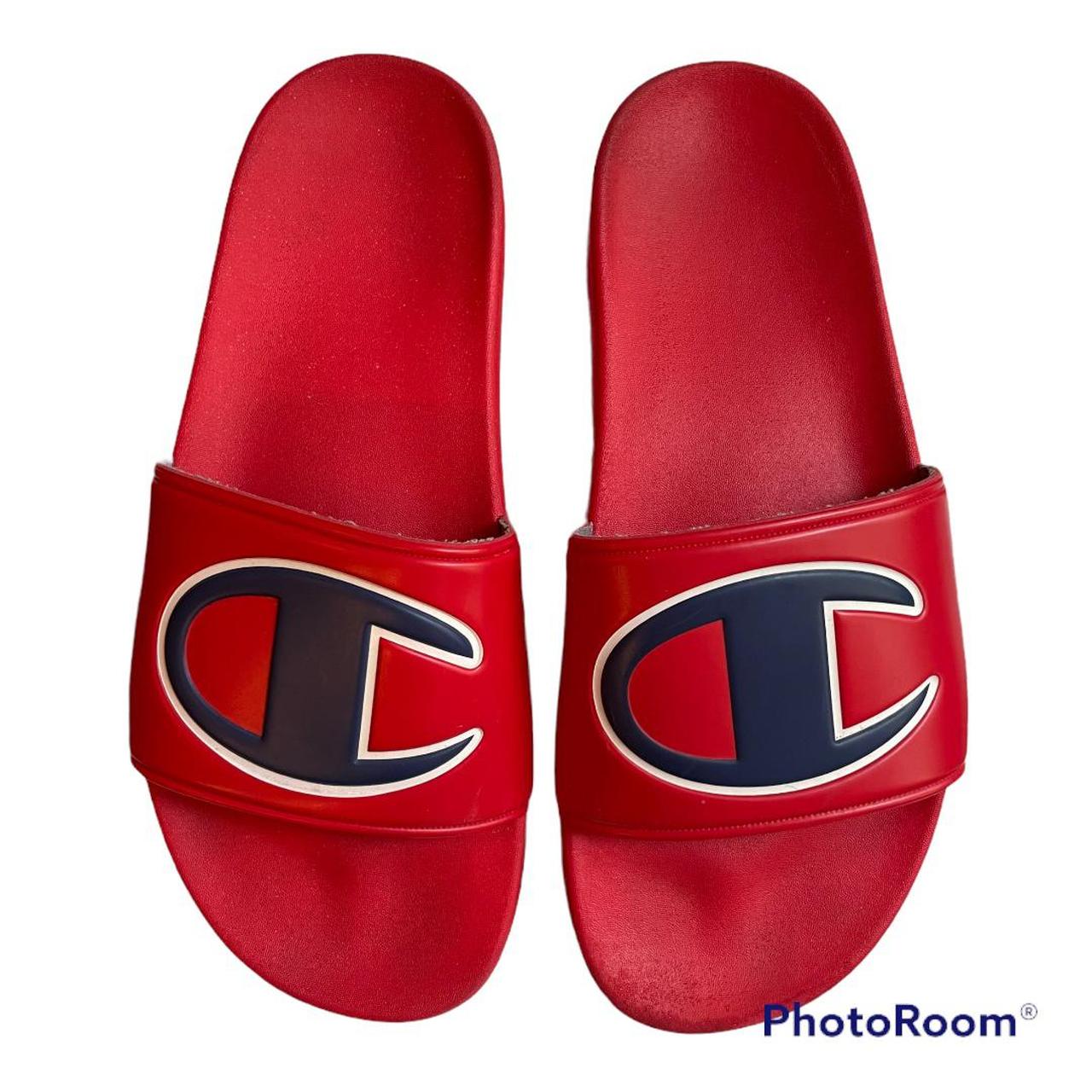 Red champion slides store mens