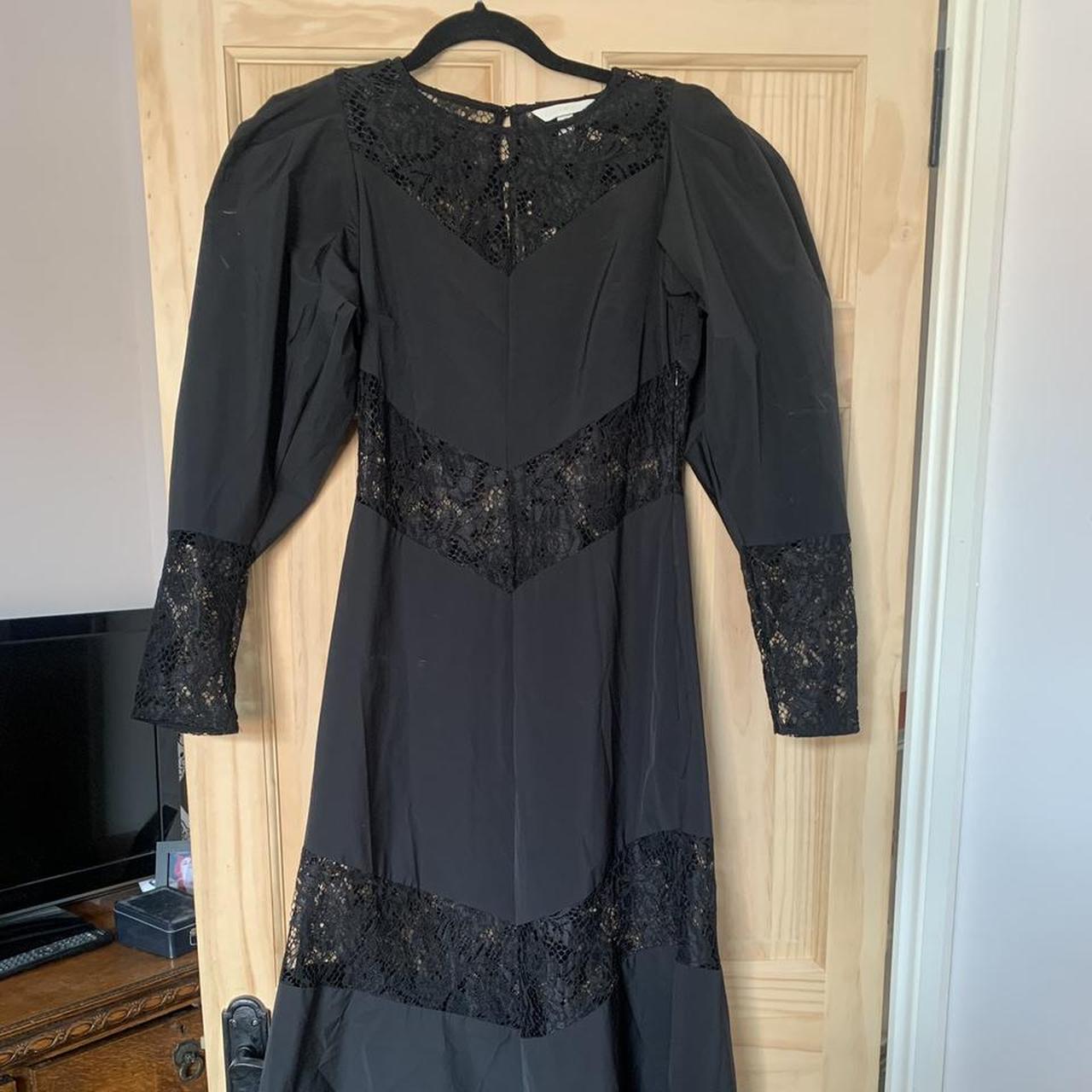 H&M long black lace dress with puff sleeves Size S - Depop