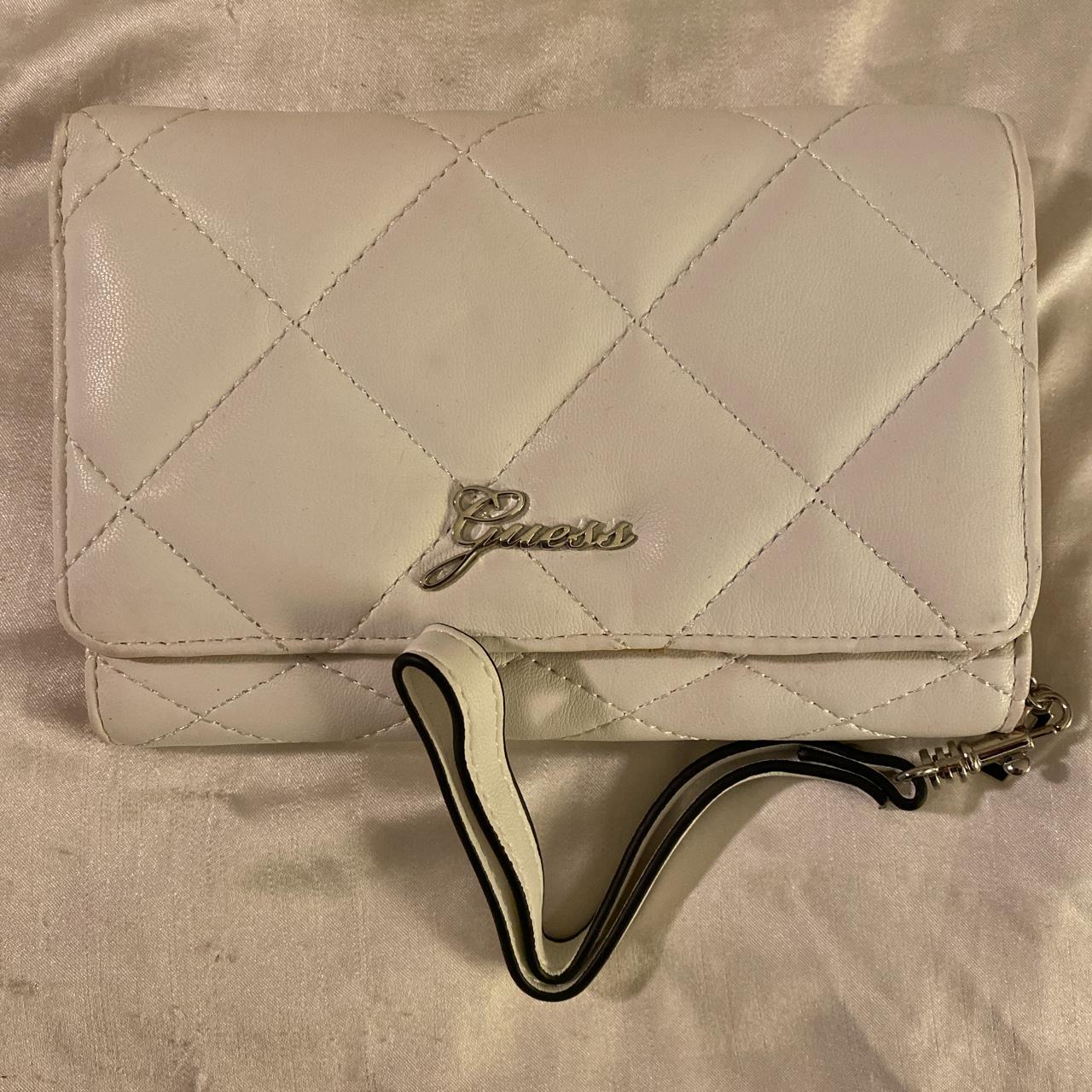 Guess Wallet, white quilted leather material with... Depop