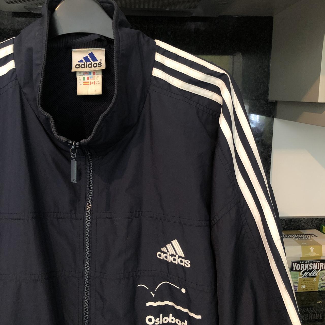 Men’s XL vintage dark blue and white stripe Adidas... - Depop