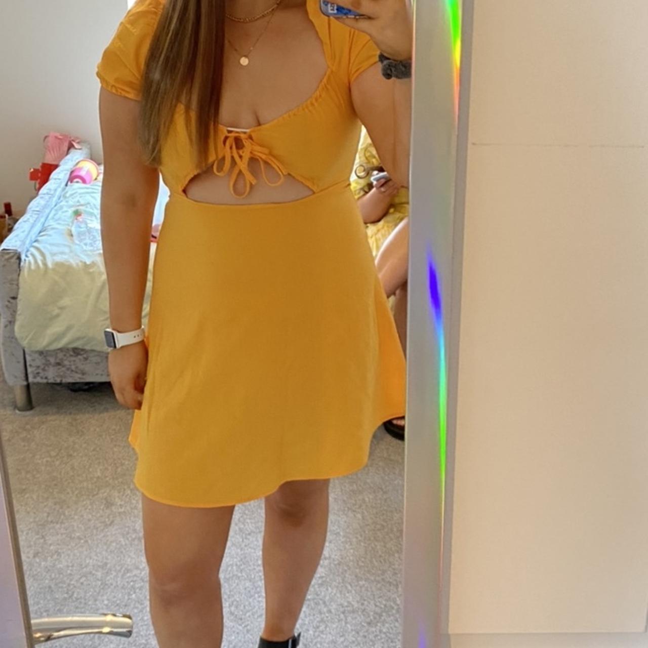 H&M yellow puff sleeve dress, sweetheart neckline,... Depop