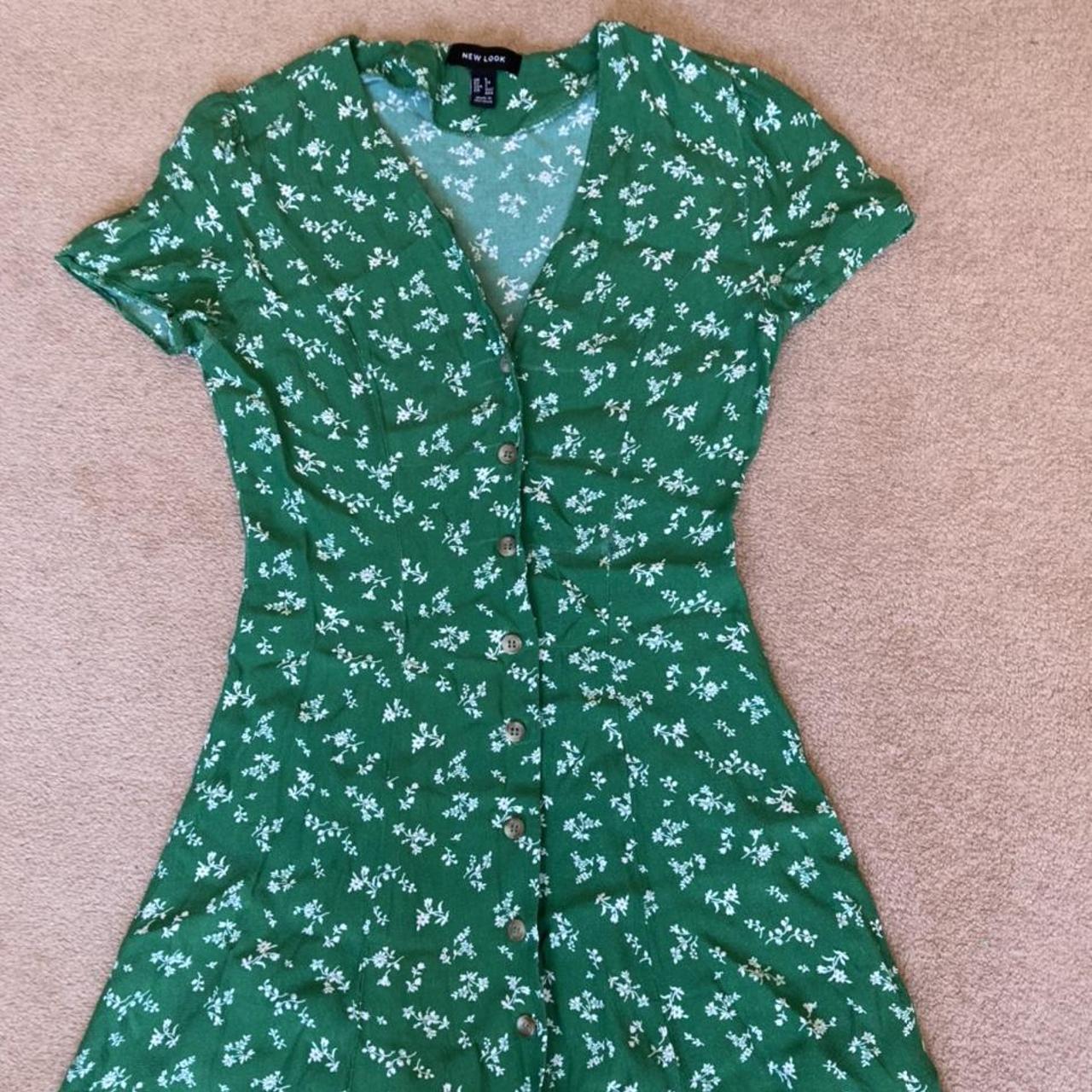 New Look Women's Green and White Dress | Depop