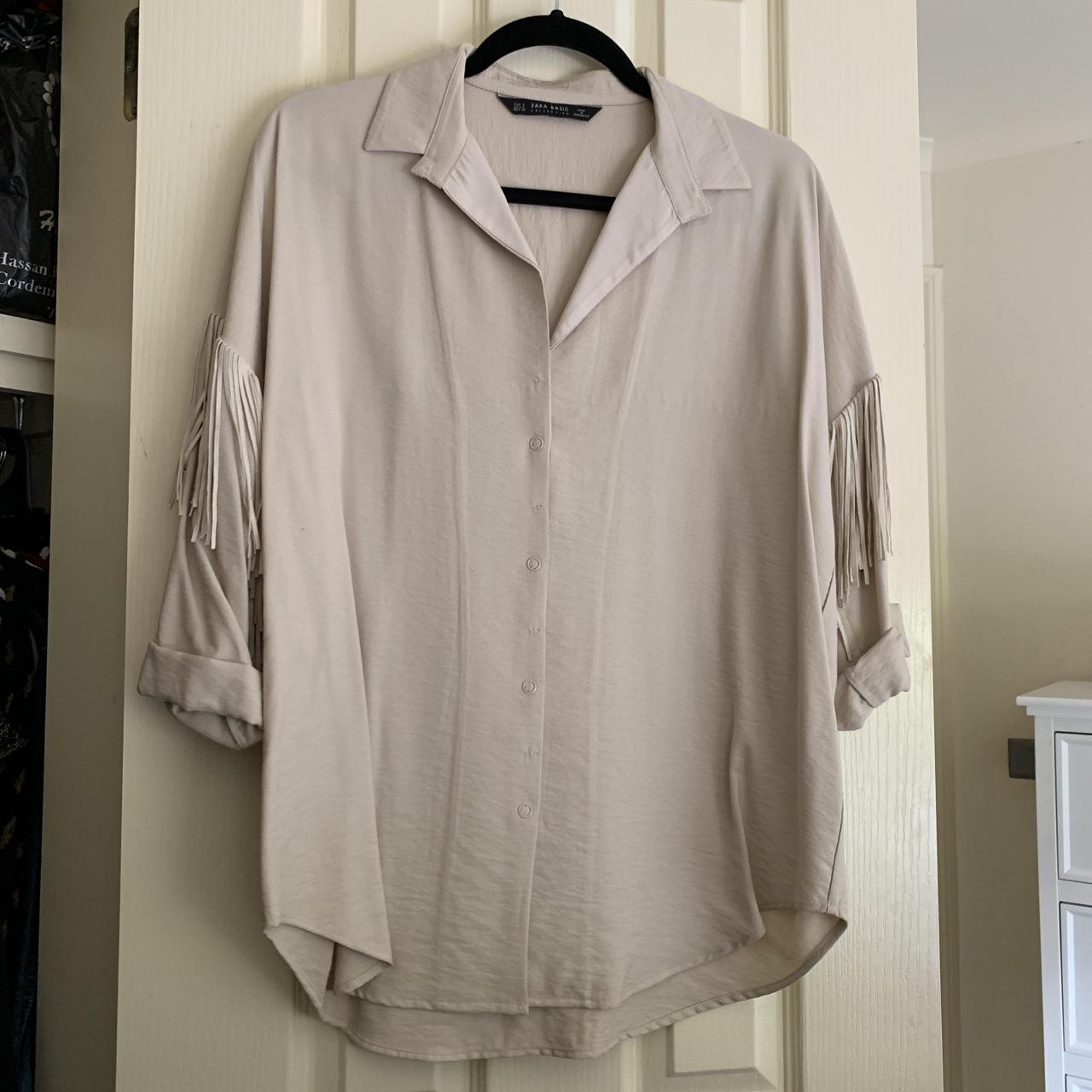 Zara buttondown shirt with faux suede fringing and... Depop