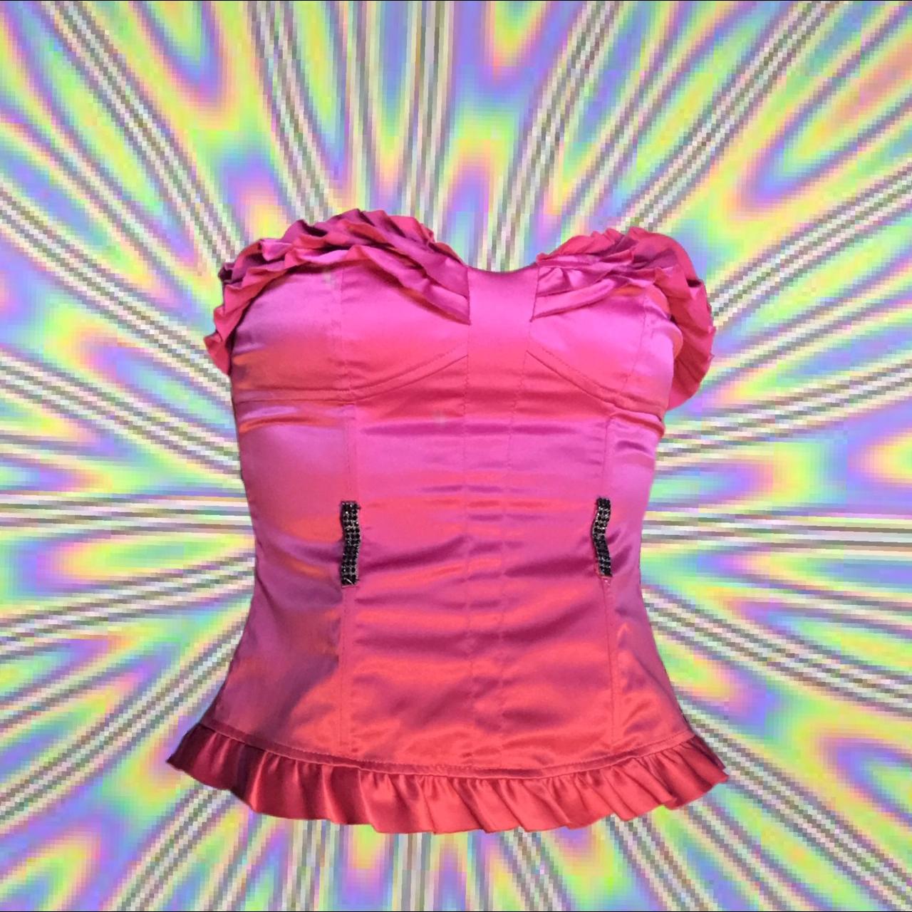 Hot pink bustier top with bedazzled belt loops! It... Depop