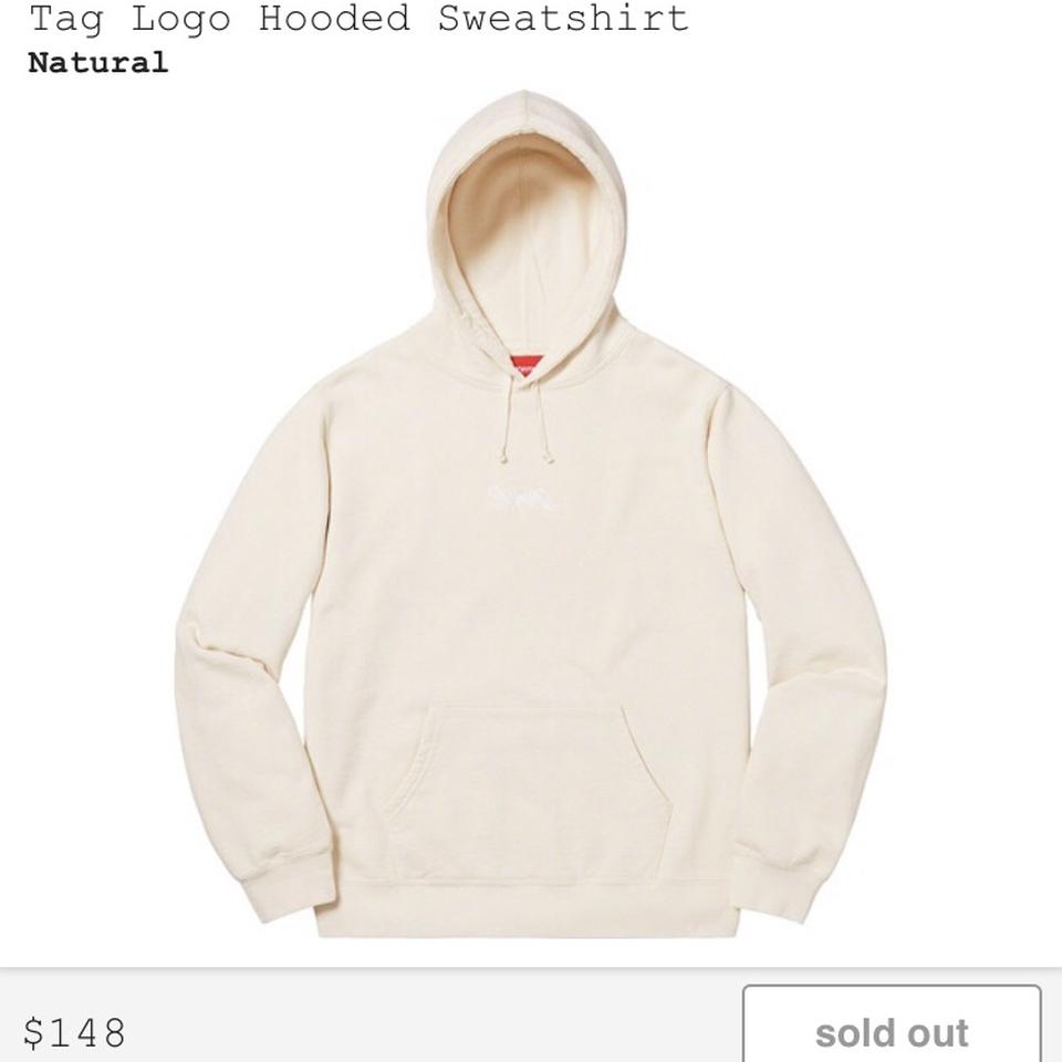 Supreme Tag Logo Hooded Sweatshirt NATURAL Cotton... - Depop