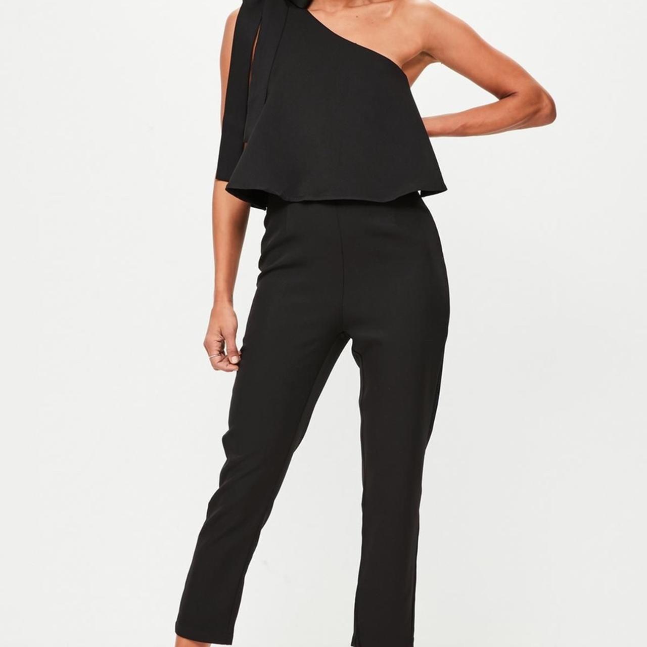 Missguided one shoulder bow 2024 jumpsuit