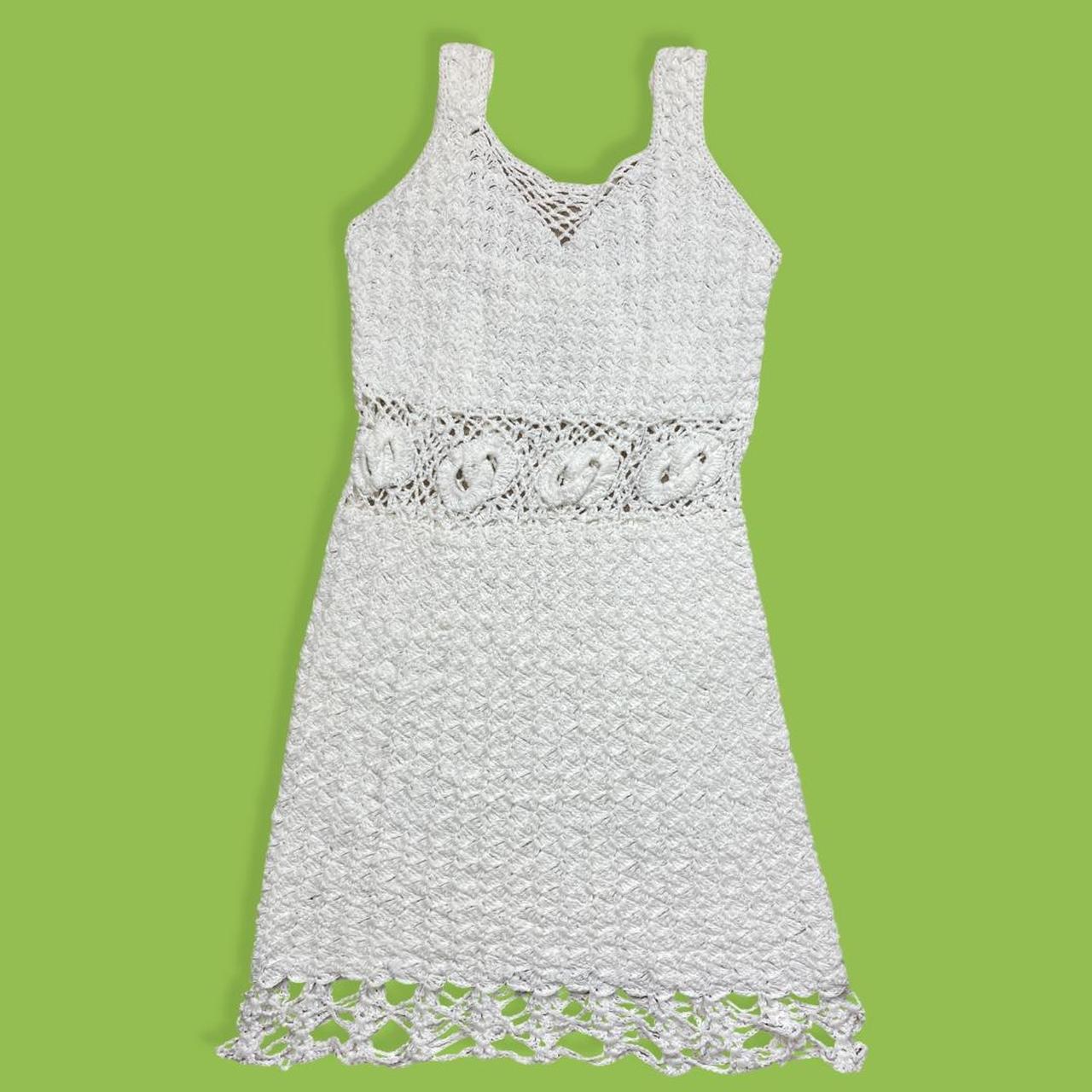 Vintage Ivory Open Knit/Crochet Dress. Sizenot... Depop