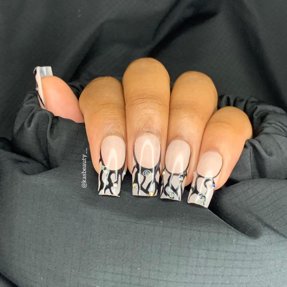 Glossy Black Louis Vuitton Inspired Press on Nails - - Depop