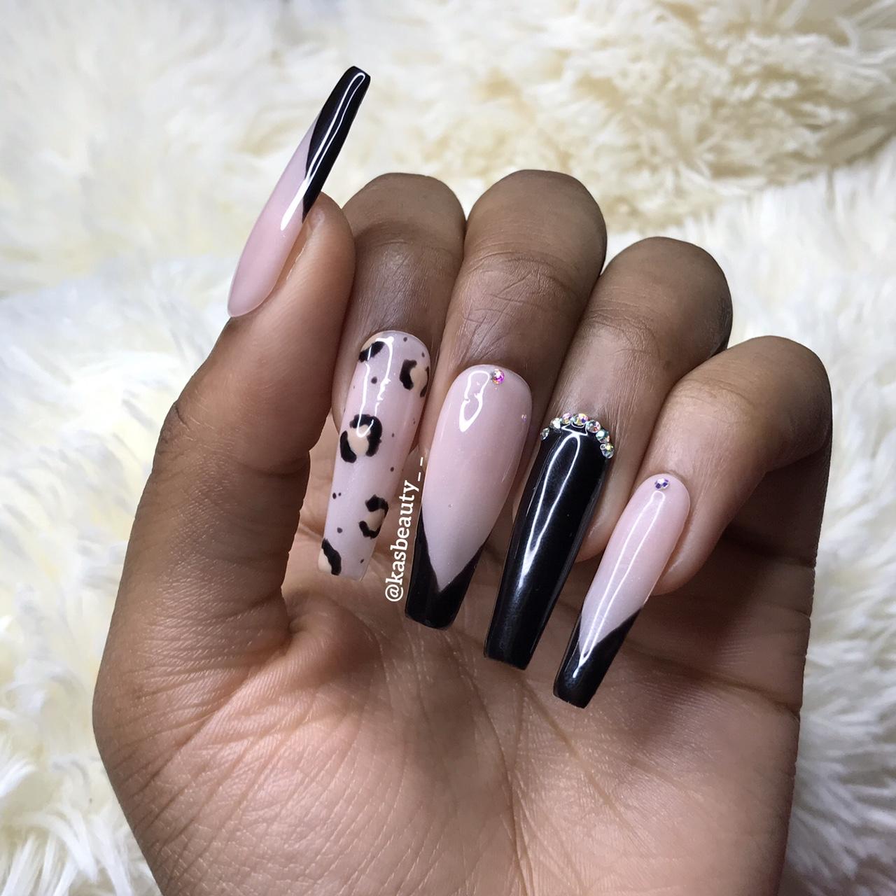 pink and black french nails