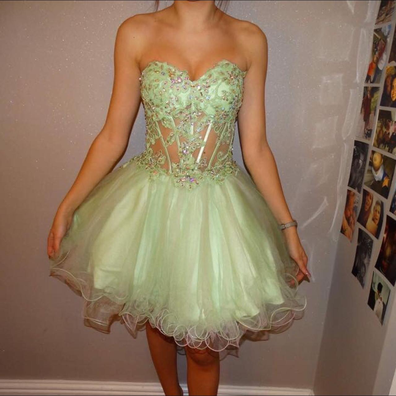 STUNNING short green prom dress. Corseted top with... Depop