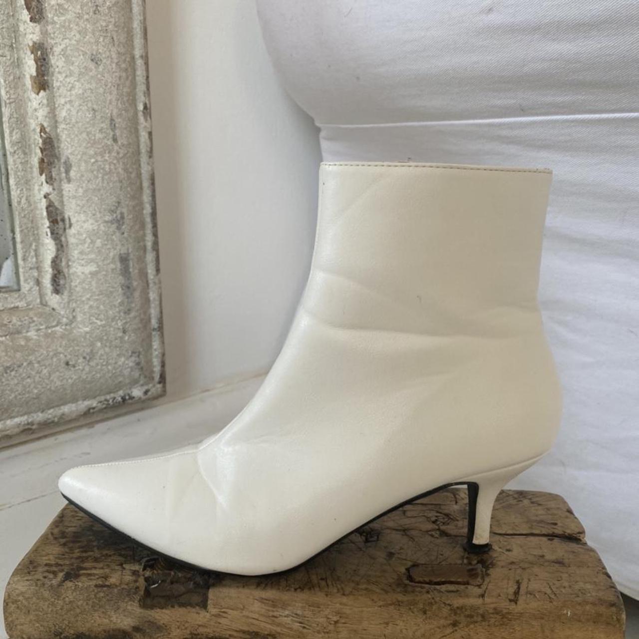 Asos White Kitten Heel Ankle Boot, side zip, in... - Depop