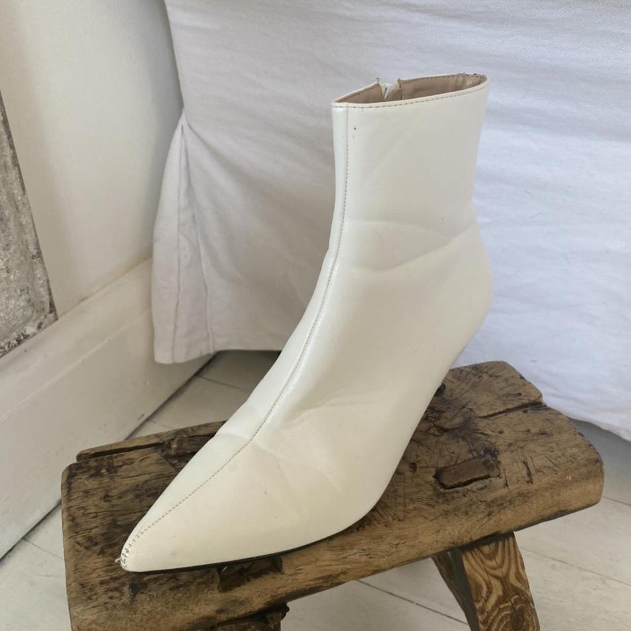 Asos White Kitten Heel Ankle Boot, side zip, in... - Depop