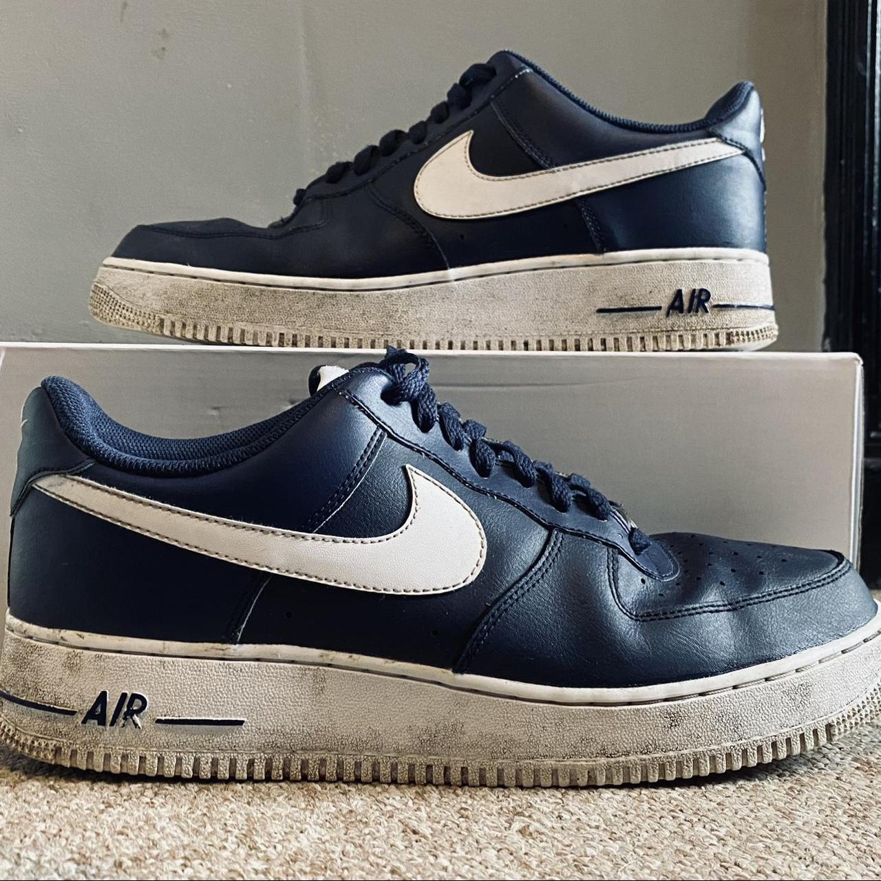 Nike Air Force 1 Blue and white colour way sole... - Depop