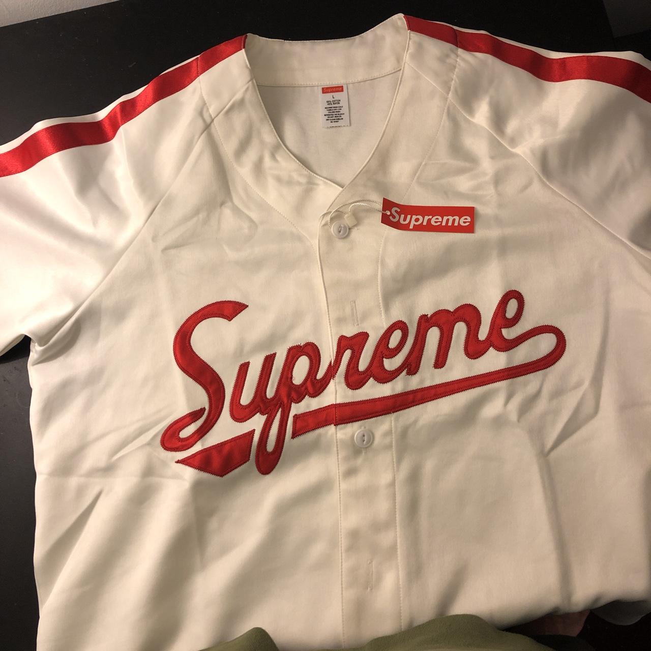 Supreme Satin Baseball Jersey White/Red  Supreme shirt, Casual shirts for  men, Casual shirts