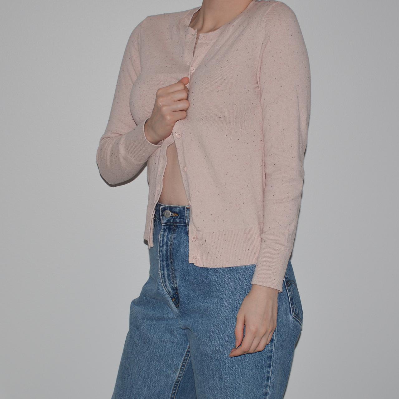 2000'S BABY PINK CARDIGAN SWEATER WITH DOT DETAILS... Depop