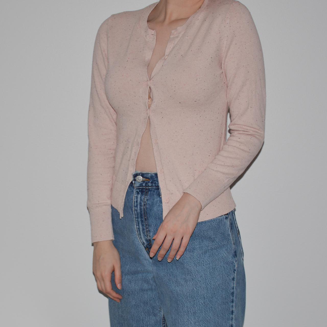 2000'S BABY PINK CARDIGAN SWEATER WITH DOT DETAILS... Depop